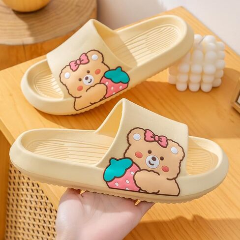 Strawberry Bear Slippers Cute Cartoon for Girls Non-slip Open Toe Summer Slippers Comfort Thick-Soled Shoes for Shower Swimming Beach Indoor and Outdoor in Saudi Arabia