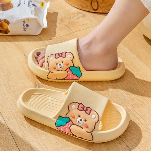Strawberry Bear Slippers Cute Cartoon for Girls Non-slip Open Toe Summer Slippers Comfort Thick-Soled Shoes for Shower Swimming Beach Indoor and Outdoor in Saudi Arabia