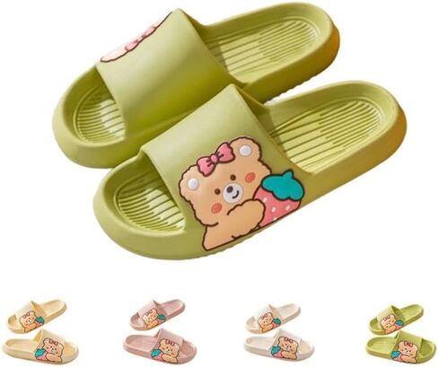 Strawberry Bear Slippers Cute Cartoon for Girls Non-slip Open Toe Summer Slippers Comfort Thick-Soled Shoes for Shower Swimming Beach Indoor and Outdoor in Saudi Arabia