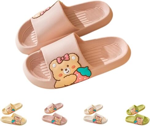 Strawberry Bear Slippers Cute Cartoon for Girls Non-slip Open Toe Summer Slippers Comfort Thick-Soled Shoes for Shower Swimming Beach Indoor and Outdoor in Saudi Arabia