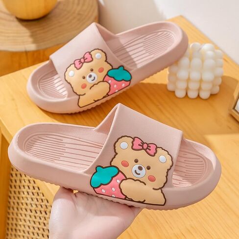 Strawberry Bear Slippers Cute Cartoon for Girls Non-slip Open Toe Summer Slippers Comfort Thick-Soled Shoes for Shower Swimming Beach Indoor and Outdoor in Saudi Arabia