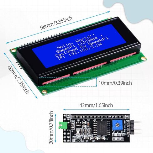 GeeekPi 4Pack IIC I2C TWI Serial LCD 2004 20x4 وحدة عرض مع محول واجهة I2C إضاءة خلفية زرقاء لـ Raspberry Pi Arduino STM32 DIY Maker Project Tinker Board الكهربائية IoT إنترنت الأشياء in Saudi Arabia