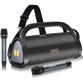 Monster Adventurer Max Bluetooth Speaker with Two Wireless Microphones, IPX7 Waterproof Outdoor Speakers with 100W Powerful Stereo Sound, Portable Bluetooth Speakers for Home, Party, Camping, Gold