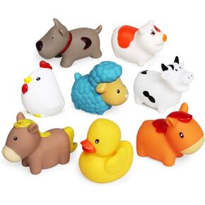 Bath Toys Floating Bath Farm Toys(8PCS),Baby Soft Bath Time Toys,Bathtub Learning Dogs Ducks Sheep Hen Pig Bath Toys and Bathroom Toys for Toddlers