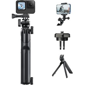 TELESIN Selfie Stick Tripod Handle Grip for GoPro Phone| 360 Ball Joint Stabilizer Holder Handler Extension Pole for Go Pro Max 12 11 10 9 8 7 Insta360 X3 X4 Ace Pro DJI Action 4 Pocket 3 Accessories