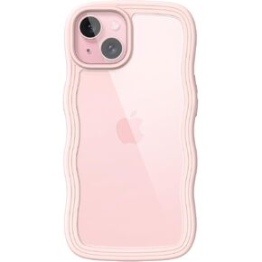 JETech Cute Case for iPhone 15 6.1-Inch, Wave Frame Curly Shape Shockproof Phone Cover for Women and Girls, Clear Hard PC Back (Black)