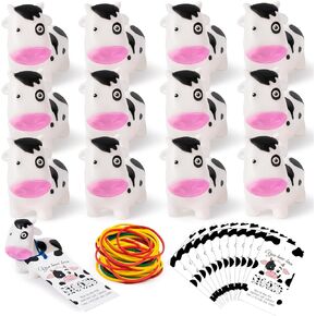 12 Set You Have been Mooed Card Tags with Rubber Cow Toys, Cute Cow Rubber Bath Toy for Kids, Moo Moo Cards with Bands Attach to Rubber Cow Ducks for Baby Shower Accessories, Party Favors