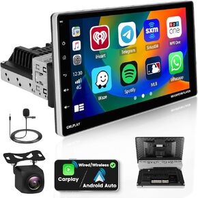 2+64GB Android 13 Single Din Car Stereo with Carplay Android Auto 9" Touchscreen Car Radio with FM/RDS Radio GPS Bluetooth WiFi RCA SWC USBBackup Camera