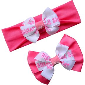 Big Sister Little Sister Matching Sparkle Headband and Satin Hair Bow Gift Set
