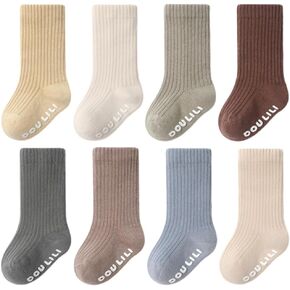 QandSweet Baby Boy Combed Cotton Socks Toddler Crew Sock Non-Skid for Newborn Infant Childrens