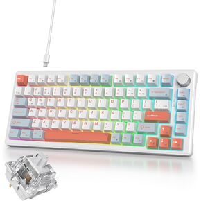 75% Mechanical Keyboard with Volumn Knob, Gasket Hot Swappable RGB Gaming Keyboard, Wired Custom Keyboard with Red Switch, 82 Keys Compact Creamy Keyboard (82 Green White)