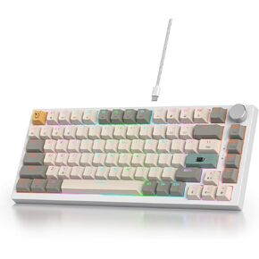 75% Mechanical Keyboard with Volumn Knob, Gasket Hot Swappable RGB Gaming Keyboard, Wired Custom Keyboard with Red Switch, 82 Keys Compact Creamy Keyboard (82 Green White)