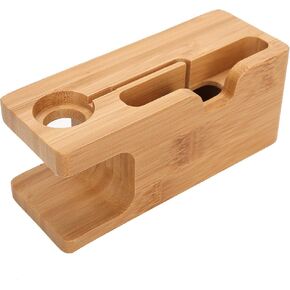 Pssopp Bamboo Charging Station Wooden Charging Station Desktop Docking Station Organizer for Cellphone Smart Watch Tablet Charging Cables