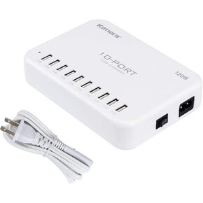 USB Charging Station 120W 24A 10-Port International Charger Hub for Multiple Devices iPhone XR XS 8/7/6s/6 Plus/5S, iPad Pro/Air2/ Mini, Galaxy S9/S8/S7/S6 Edge,LG, Nexus