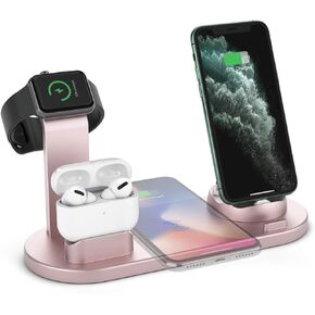 Wireless Charger Stand, 6 in 1 Multi-Function Wireless Charging Station Dock for Apple Watch Airpods, Qi Fast Wireless Charger Holder Pad for iPhone 11 Pro Max X XS XR and Smartphone