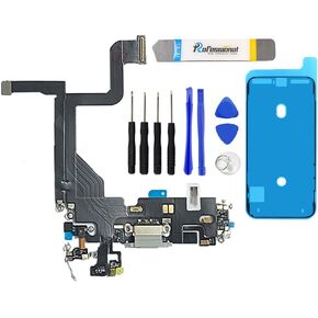 USB Charging Port Flex Cable Dock Board Connector - Microphone - Headphone Port Replacement for iPhone 13 Pro with Kit (Blue)