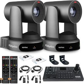 PTZOptics 2 x Move 4K SDI/HDMI/USB/IP PTZ Camera with 30x Optical Zoom (Gray) (PT30X-4K-GY-G3) SuperJoy PTZ Camera Joystick Controller + 2 x Universal Wall Mount (Black)