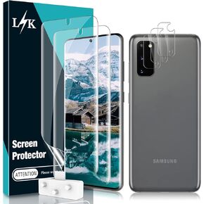 [عبوة من قطعتين + 3] LϟK مصممة لهاتف Samsung Galaxy S20، قطعتان من واقي الشاشة و3 قطع من واقي عدسة الكاميرا، إطار محاذاة، طبقة TPU مرنة وشفافة عالية الدقة