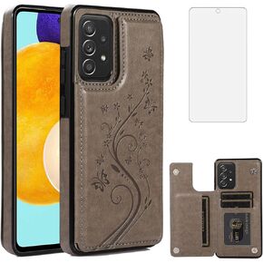Phone Case for Samsung Galaxy A53 5G 2022 with Tempered Glass Screen Protector Card Holder Wallet Cover Stand Flip Leather Cell Accessories Gaxaly A53 G5 Galaxies 53A SM A536U Cases Women Men Blue