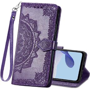 Wallet Case for Moto G 5G 2024,Flip Case PU Leather Emboss Mandala Flowers Wrist Strap Folio Card Slots Magnetic Kickstand Protective Phone Cover Men Women for Motorola Moto G 5G 2024 Black