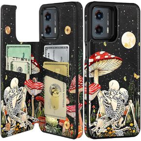 Shorogyt for Moto G 5G 2023 Wallet Case with Card Holder, Designer Mushroom Skull Pattern Kickstand Magnetic Clasp Back Flip Folio Leather Phone Cases for Motorola Moto G 5G 2023 for Women Men Girls