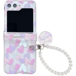 Clear Case for Samsung Galaxy Z Flip 4 Cute Butterfly Design, Lovely Strap Case for Galaxy Z Flip 4 Hinge Protection, Hard PC Protective Case for Z Flip 4 with Cute Lanyard -Butterfly