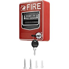 QWORK Wired Emergency Fire Alarm Station, Dual Action Manual Call Point Fire Alarm Panic Button 9-28VDC with 2 Keys
