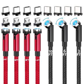 540° Rotation Magnetic Charging Cable（7-Pack, 1.6ft/3.3ft/3.3ft/6.6ft/6.6ft/10ft/10ft）Nylon Braided USB C Magnetic Phone Charger, 3 in 1 Magnetic Cable Compatible with Micro USB, Type C iProduct etc