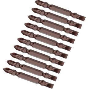 10pcs Double Ended Bits - [2.5 Inch x H1/4 x PH2/SL6] Magnetic Phillips & Slotted Screwdriver for Pneumatic or Power Tool Use, S2 Steel, Red