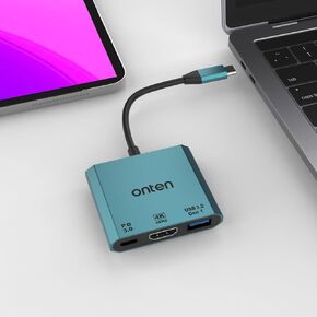 ONTEN USB-C to HDMI Adapter.USB Type-C HUB with 4K@60HZ HDMI, PD 100W Charger,USB 3.0. USB-C/Thunderbolt 3/4 to USB 3.0 Adapter.Compatible with iPad M1 M2, MacBook Pro 2021/2020/2019,surface