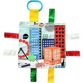 Baby Jack & Co 8x8" Learning Lovey Dallas Texas Tag Toys for Babies - Baby Crinkle Toys - Soft & Safe - Learn USA Cities and Shapes - Ideal Baby Toy & Gift BPA Free w/Stroller Clip