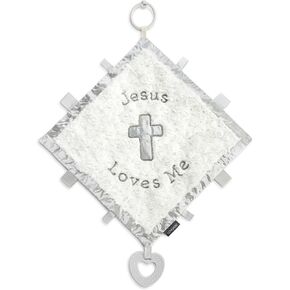 DEMDACO Jesus Loves Me Blue 19 Inch Soft Polyester Engaging Activity Baby Blanket Blankie