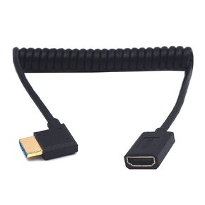 4ft HDMI 8k Coiled Cable, HDMI 2.1 Version Ultra HD Spiral Cable, 90 Degree Left Angle HDMI 8K Male to HDMI 8K Male Adapter Shield Spring Cord, 8K@60HZ