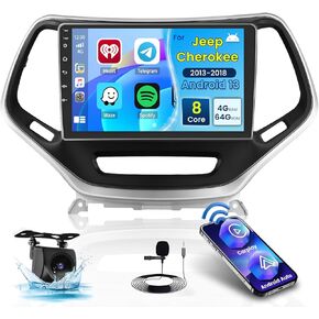ترقية راديو Roinvou 8 Cores 6+128G Android لسيارة Jeep Cherokee 2013-2018، شاشة لمس عالية الدقة 10.1 بوصة مع CarPlay اللاسلكي Android Auto GPS Navigation WiFi Backup Camera Mirror Link BT Mic FM RDS