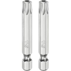 HARFINGTON 2pcs T6 Security Torx Bit 1/4" Hex Shank 2" Long S2 Steel Magnetic Tamper Resistant Star Bits Screwdriver Torx Head with Hole for Driver Drill Bits Remove Fastening Screws