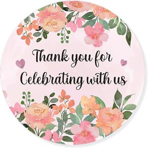 2.4 Inch Water Floral Thank You for Celebrating Stickers,Baby Shower Thank You Stickers,Flower Baby Shower Thank You Stickers for Kids Birthday Party Favor Label Decorations(80 PCS)