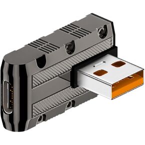 QIANRENON Metal Mecha Model 120W USB3.1 to USB C 90° Angle Adapter 10Gbps USB3.1 Male to USB C Female Right Angle Connector, LED Light, for PC Laptop Wall Charger, Vertical Bend (C Port to Right)