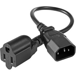 1 قدم 18AWG سلك تمديد محول الطاقة القصير للكمبيوتر القياسي لمقبس NEMA 5-15R إلى كابل IEC320 C14، مدرج في قائمة UL، 10A 125V، 18AWG، أسود (3 عبوات)