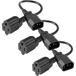 VSEER 1 Feet 18AWG Standard Computer Short Power Adapter Extension Cord for NEMA 5-15R Receptacle to IEC320 C14 Cable, UL Listed, 10A 125V, 18AWG, Black (1 Pack)