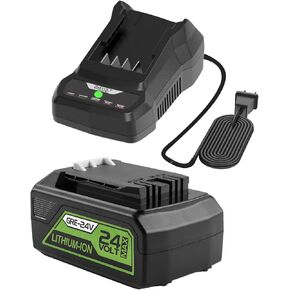 Powilling 24V 6.5Ah Replacement for Greenworks 24V Battery 29842 29852 BAG708 BAG711 + 24V Battery Charger Compatible with Greenworks 24V Cordless Tools 20352 22232 2508302