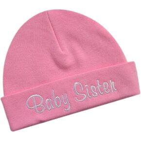 Baby Sister Embroidered Infant Beanie Coming Home from Hospital 100% Cotton Hat