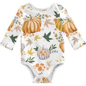 Fall Pumpkin Unisex Baby Bodysuit Cotton Leaf Baby Long Sleeve Clothes 3 Months for Boys Girls