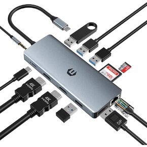 12 in 1 Docking Station, OTAITEK Triple Display USB C Hub Dual HDMI Multiport Adapter with DP, Ethernet, 100W PD, 4XUSB 3.0, Audio, SD/TF for Mac Air/Pro, Surface Pro7/8 and More Devices