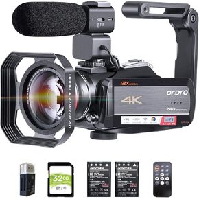 ORDRO 4K كاميرا فيديو كاميرا فيديو HDR-AC5 كاميرا تسجيل فيديو 12X عدسة بصرية 3.1 بوصة IPS Ultra HD 1080P 60FPS مسجل كاميرا رقمية كاميرات فيديو واي فاي مع ميكروفون وعدسة زاوية واسعة ومثبت محمول in Kuwait