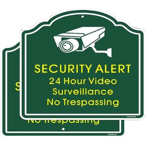 2Pcs 24 Hour Video Surveillance Waring Reflective Sign No Trespassing Sign Security Alert 12x12 inch Aluminum Alloy CCTV Security Camera Sign UV Printed