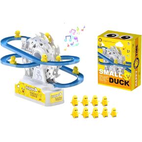 Small Duck Climbing Stairs Toy,Electric Duck Roller Coaster Toy Set,with LED Flashing Lights & Music,Duck Track Slide Toy Birthday Gift for Kids,Age 3（9Pcs Ducks）