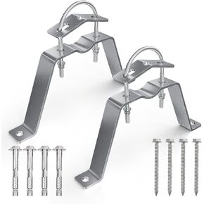 2-Pack Antenna Mount 304 Stainless Steel Double Wall Mount Antenna Mast Clamp V Jaw Bracket Accessories Kit for TV CB Ham Outside Home (2), Silver