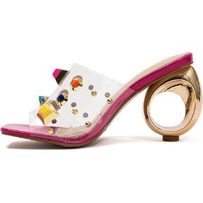 Vegas Lucite Multicolor Stone Slide On a Gold Circular Heel in Saudi Arabia