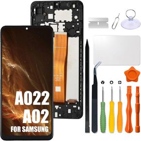 for Samsung Galaxy A02 Screen Replacement LCD Display with Frame for Samsung A022 LCD Screen A022F A022M A022M/DS A022G Touch Digitizer Assembly with Repair kit (Black with Frame)