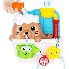 ArtCreativity Sea Lion Bath Toy for Kids - Waterfall Bath Toy with Bobbing Crab, Spinning Wheel, and Strong Suction Cups - Fun Suction Bath Toys for Toddler Tub Time Ages 1 2 3 4 5